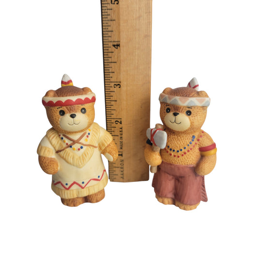 Enesco Lucy and Me Bear Figurine Set Thanksgiving Native American Boy And Girl