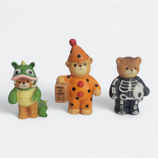 Enesco Lucy and Me Bear Vintage Halloween Skeleton Trick Or Treat Clown and Dragon